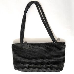 The SAK Mini Black Handbag Zipper Top Close Silver Hardware Very Nice